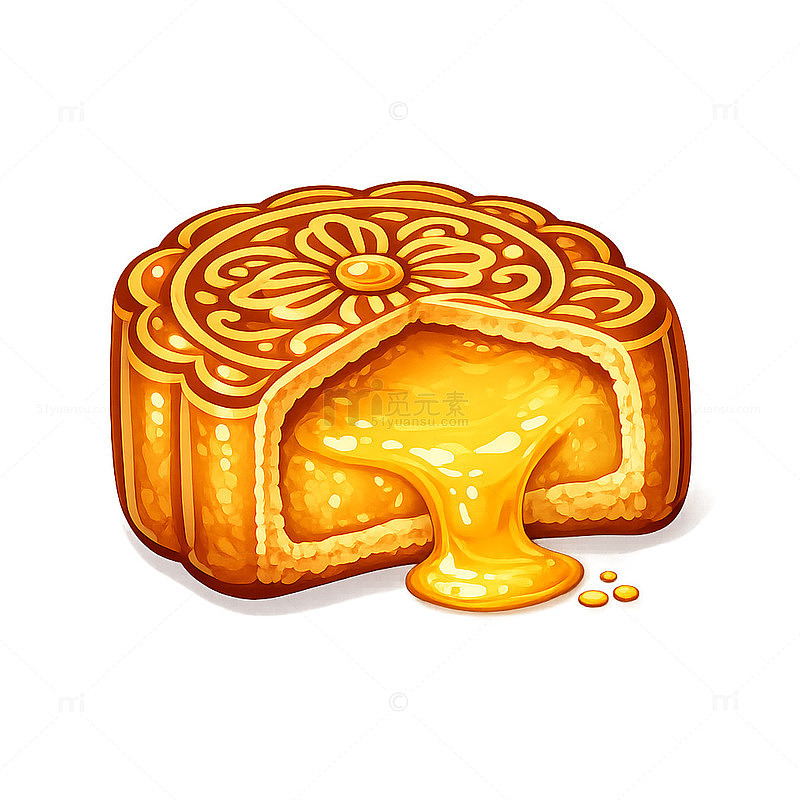 卡通风格流心月饼插画设计素材