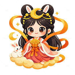Q版国风嫦娥玉兔手绘中秋设计素材