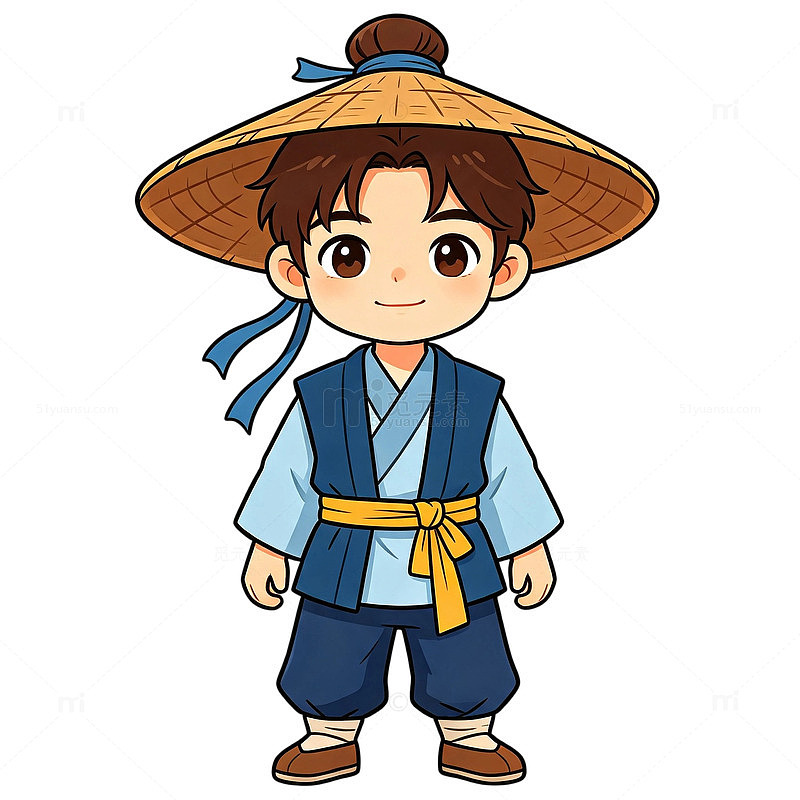 卡通风古代小书生手绘人物插画免扣设计素材