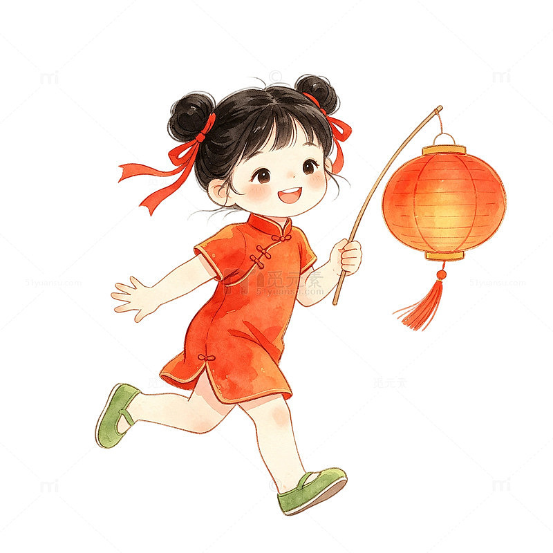 国风卡通小女孩提灯笼设计人物免扣素材