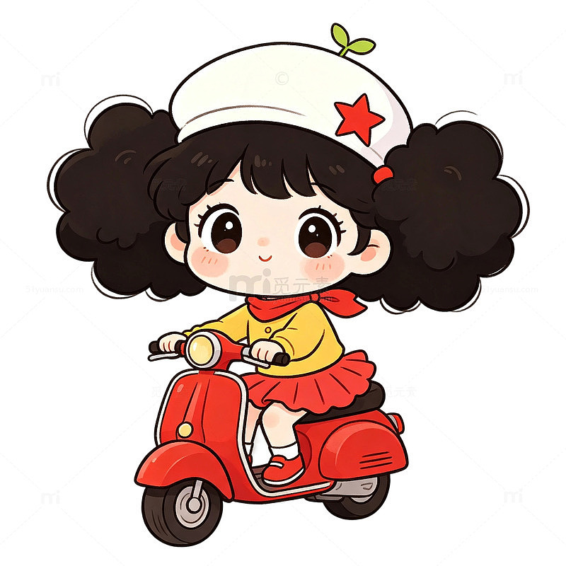 卡通风小女孩骑电动车可爱创意人物免扣素材