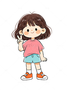 卡通风格儿童可爱女孩手绘插画设计素材