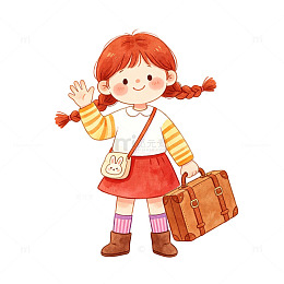 手绘风小女孩旅行插画免扣元素设计素材