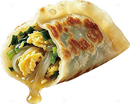 韭菜鸡蛋粉丝锅贴美食摄影素材
