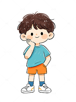 卡通风男孩思考姿态儿童小学生插画设计素材
