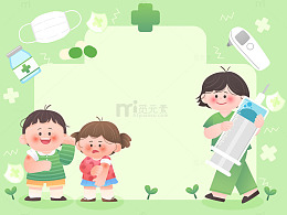 儿童打针疫苗护士拿注射器健康成长医疗插画