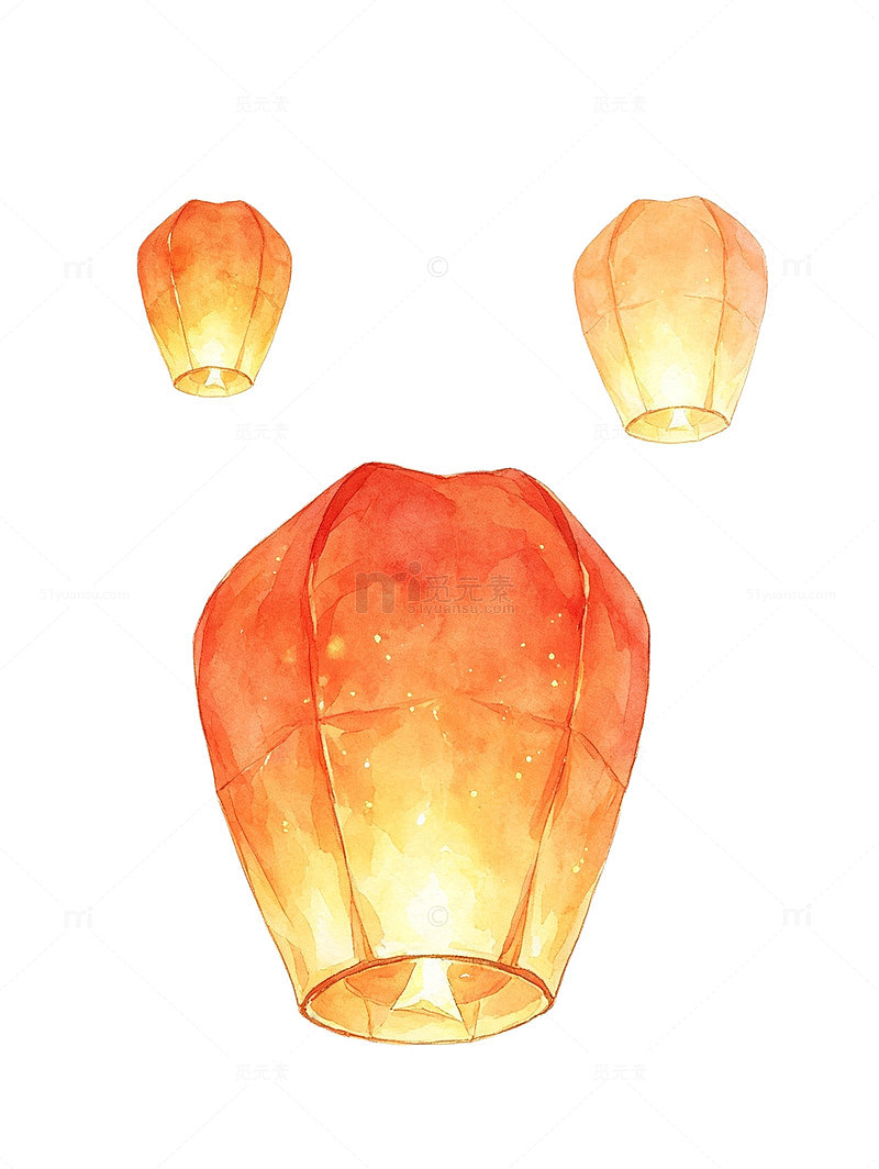 孔明灯天灯祈福手绘发光灯笼设计素材