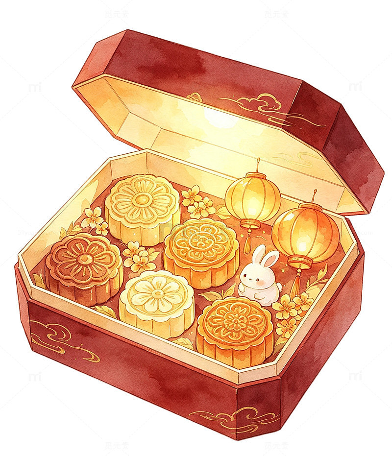 手绘风中秋月饼礼盒插画设计素材