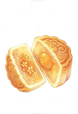 中秋蛋黄流心月饼切面插画