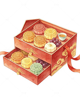 中秋礼盒月饼手绘设计素材