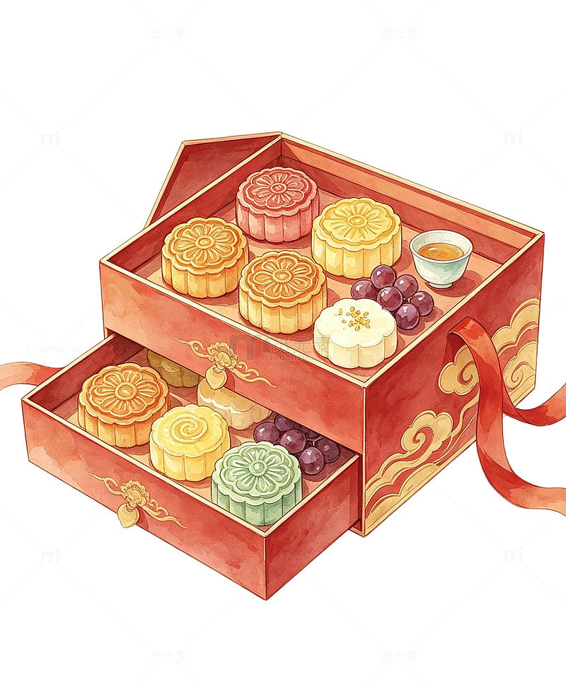 中秋礼盒月饼手绘设计素材