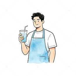 手绘风咖啡师手持饮品插画素材