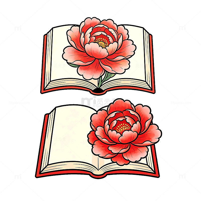 卡通风格盛开花朵书本插画设计素材