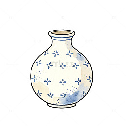 手绘风青花瓷瓶插画设计素材