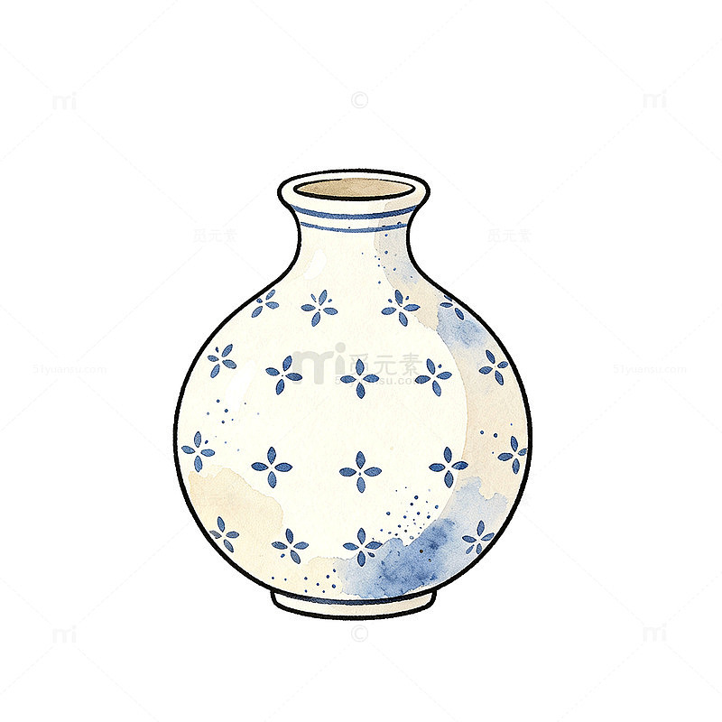 手绘风青花瓷瓶插画设计素材