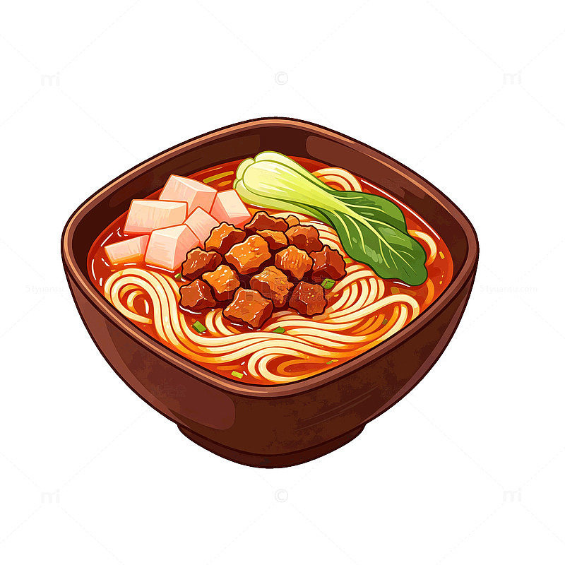 卡通风格红烧牛肉面插画设计素材