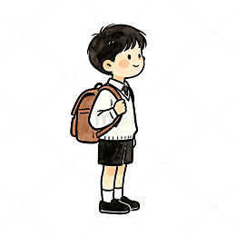 卡通风小学生背书包插画设计素材