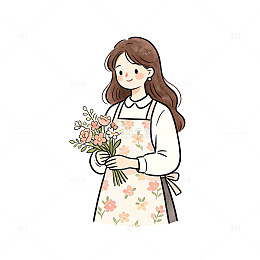 手绘风少女捧花插画设计素材