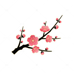 扁平风梅花枝条插画设计素材
