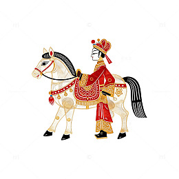 卡通风格人物骑马非遗皮影插画设计素材