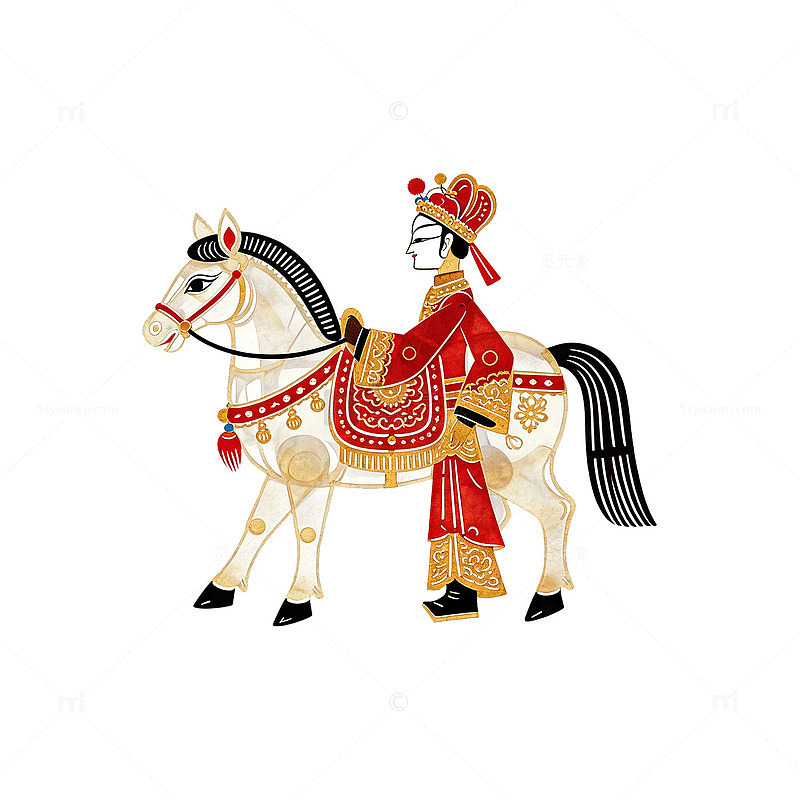卡通风格人物骑马非遗皮影插画设计素材