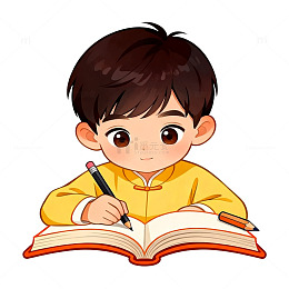 卡通风男孩写字手绘学习素材