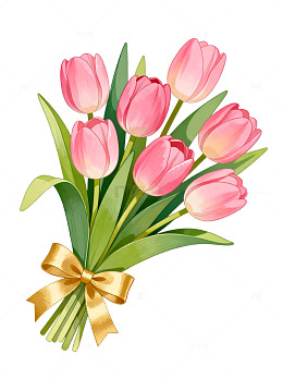 插画风粉色郁金香花束设计素材