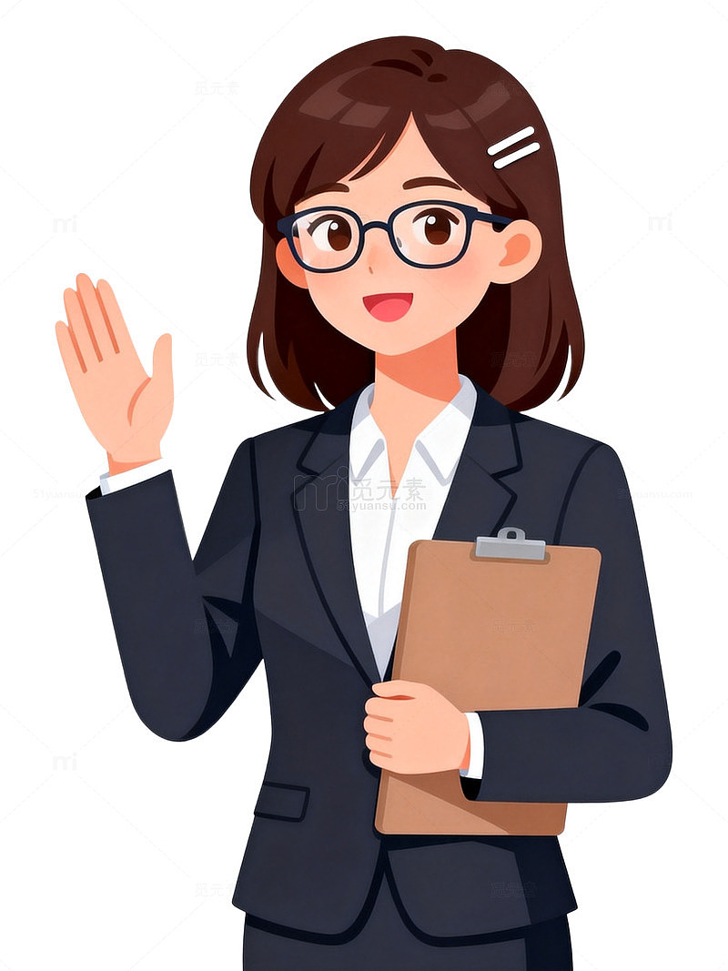 卡通风职场女性举手办公设计素材