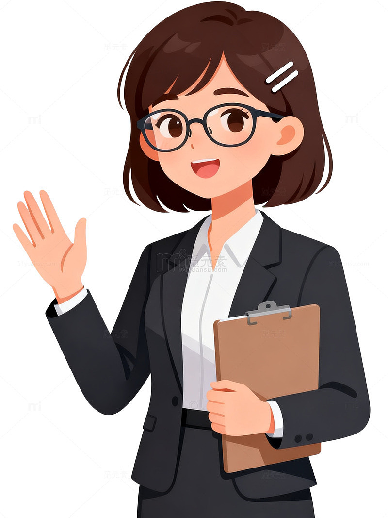 卡通风职场女性举手示意设计素材