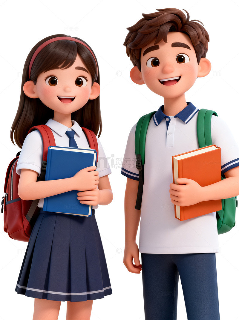 3D卡通风格学生校园生活设计素材