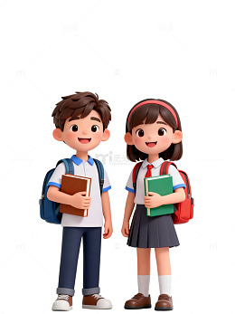 3D卡通风格学生上学场景设计素材