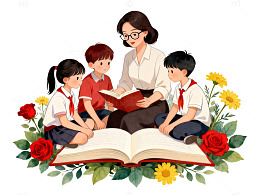 手绘风教师授课学生读书插画设计素材