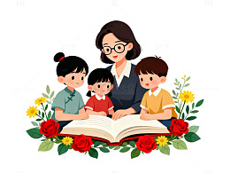 卡通风家庭共读图书插画设计素材