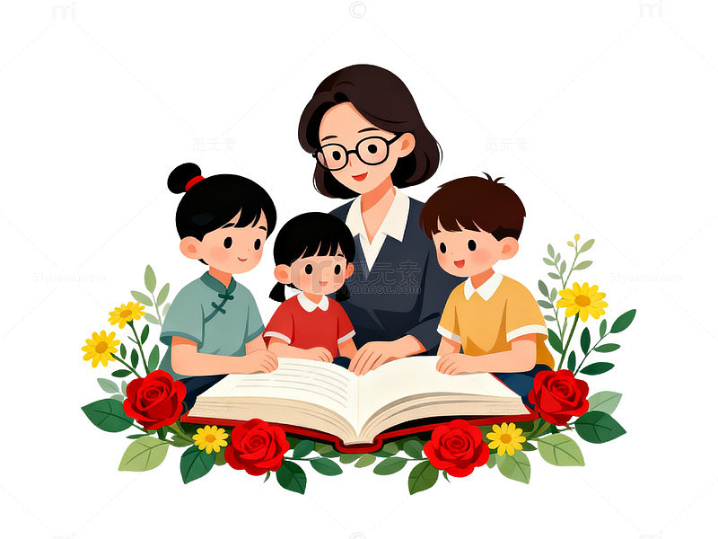 卡通风家庭共读图书插画设计素材