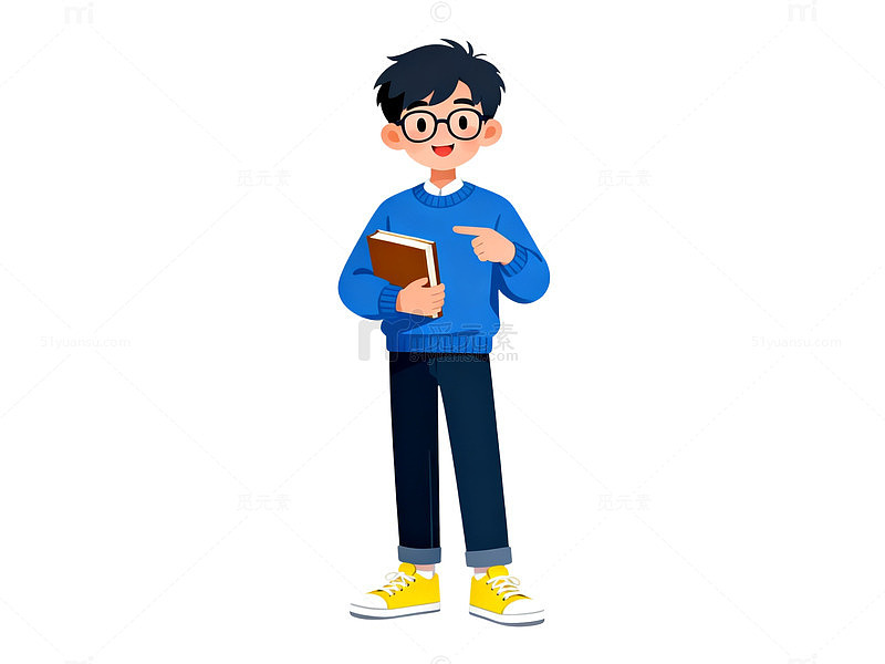卡通风格学生阅读插画设计素材
