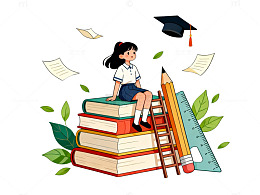 手绘风学生学习场景插画设计素材