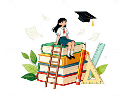 插画风学生读书学习设计素材