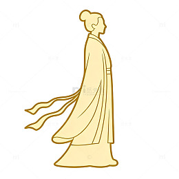 线描风古代仕女侧影设计素材