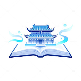 矢量风古建筑书本插画设计素材