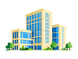 卡通风现代办公楼建筑插画素材