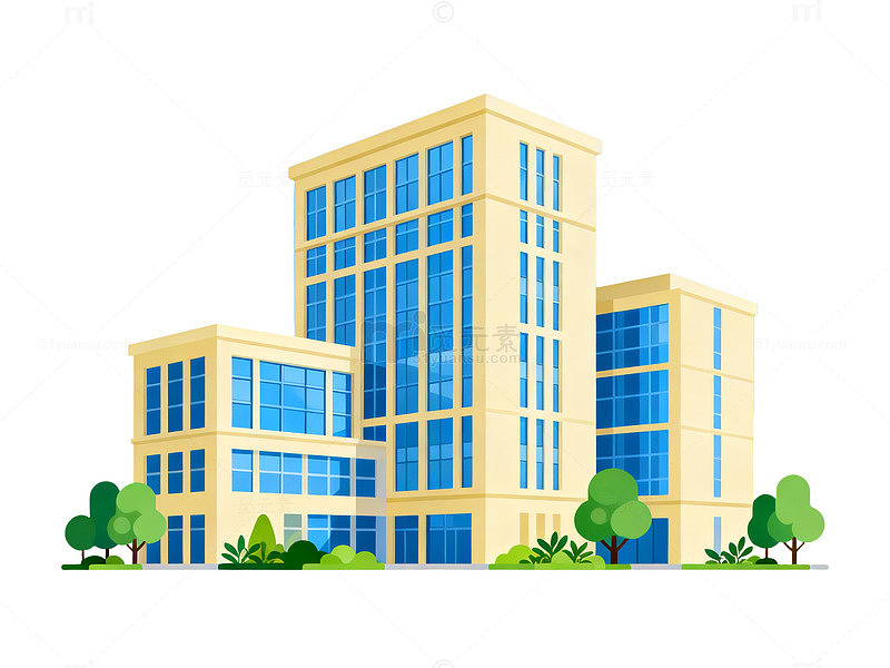 卡通风现代办公楼建筑插画素材