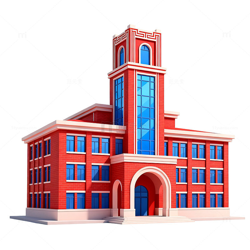 卡通风红色教学楼建筑插画素材