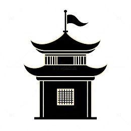 剪影风中式古塔建筑图标设计素材
