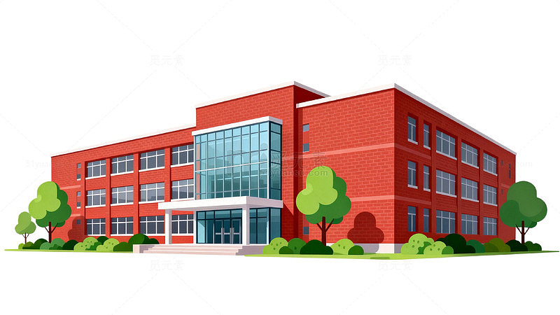 卡通风格现代教学楼建筑插画素材