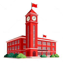 卡通风红色学校建筑插画素材