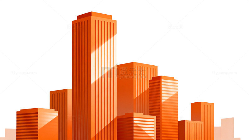 扁平风城市建筑群插画设计素材
