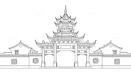 线稿风传统牌坊建筑设计素材