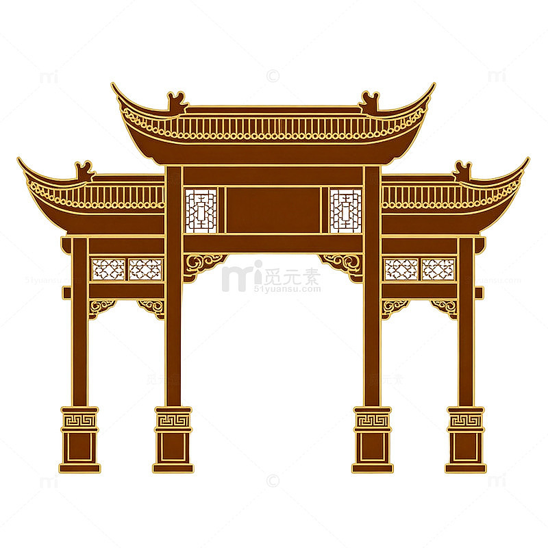 国风传统牌坊建筑矢量素材