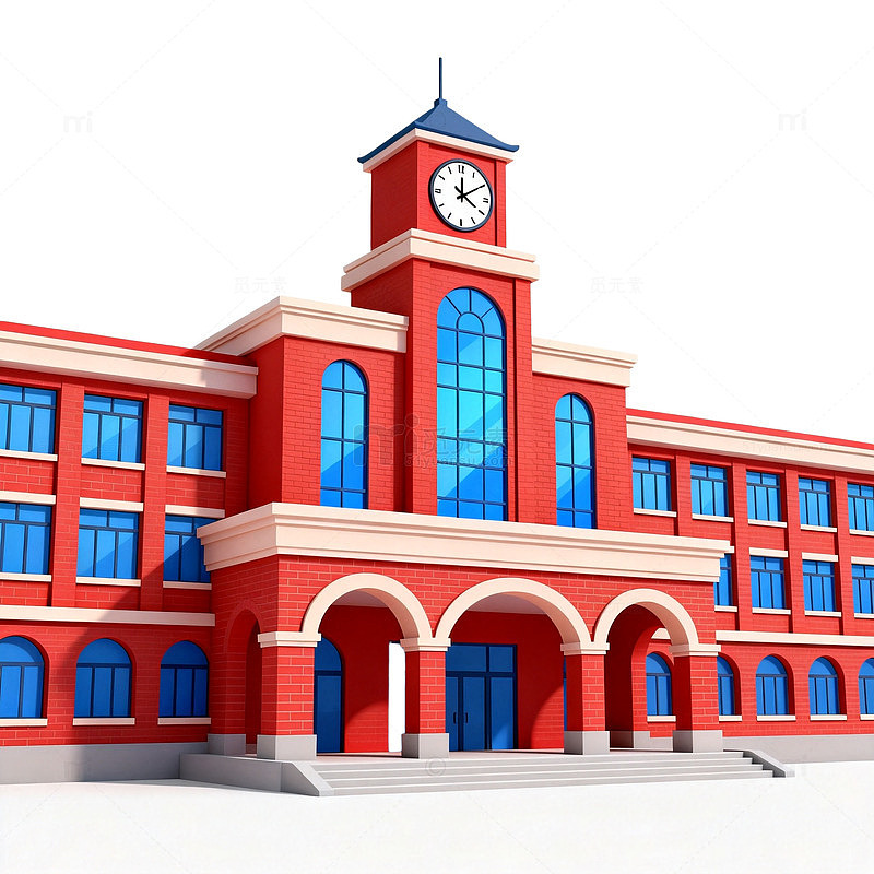 卡通风格学校建筑插画设计素材
