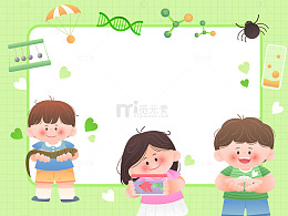 动物课堂蜘蛛蜥蜴小鱼科学实验儿童教育插画